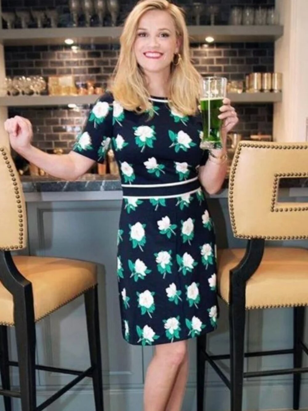 Draper James | Persley Ponte Knit Dress in Navy Blue with Magnolia Pattern | XXL